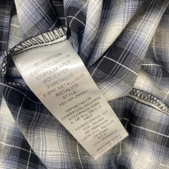 Roper Large Black Blue Plaid Check Pearl Snap Button Up L/S Western Shirt - Picture 3 of 5